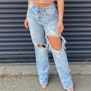 Ksubi Light Blue Distressed Straight Leg Jeans